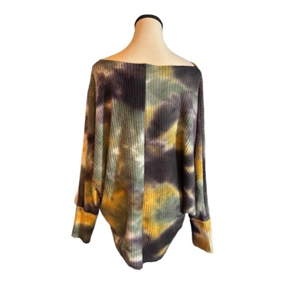 Women’s Large Fantastic Fawn Oversized Tie Die Drop Shoulder Waffle Knit - Picture 5 of 8
